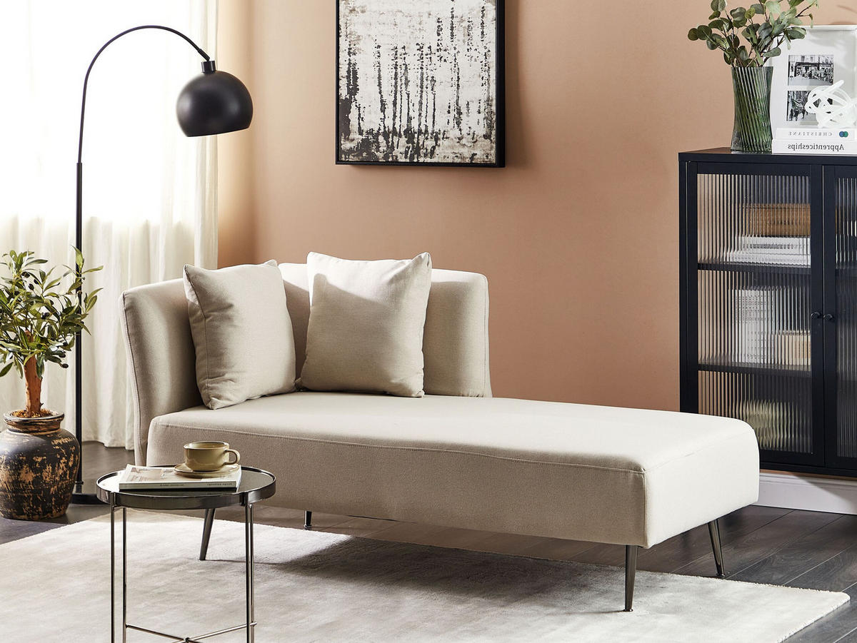 CHAISELONGUE Polsterbezug beige linksseitig Riom - Beige/Schwarz, Textil (156/75/77cm) - Beliani