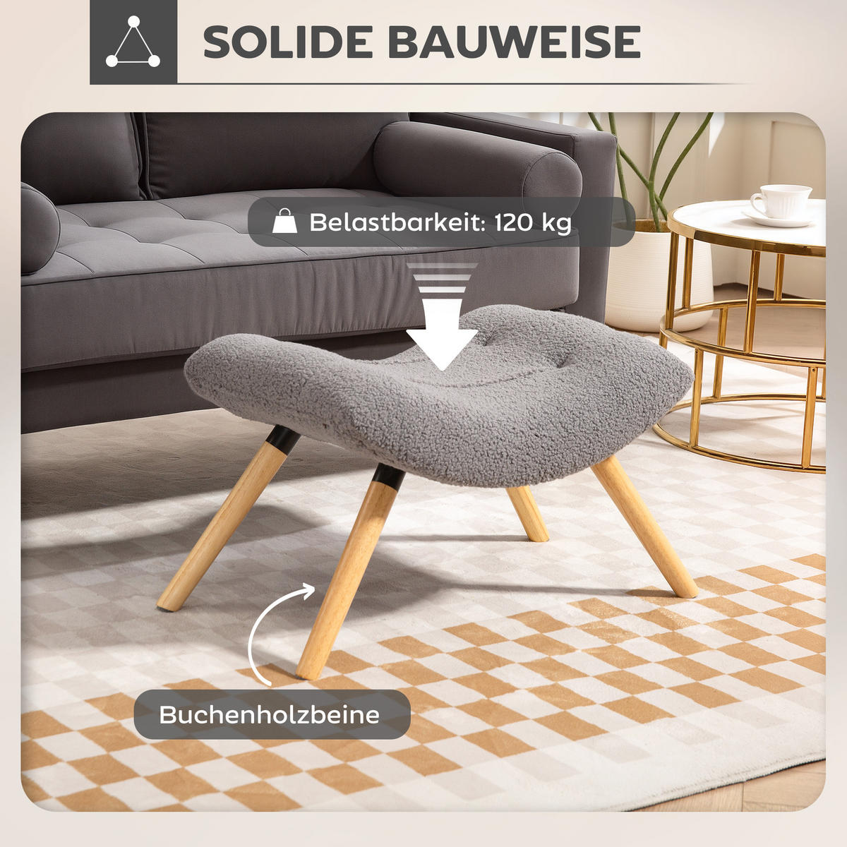 SITZHOCKER mit Berberfleece-Stoff 67 x 45 x 38 cm, Hellgrau - Hellgrau, Kunststoff (45/38/67cm) - HOMCOM