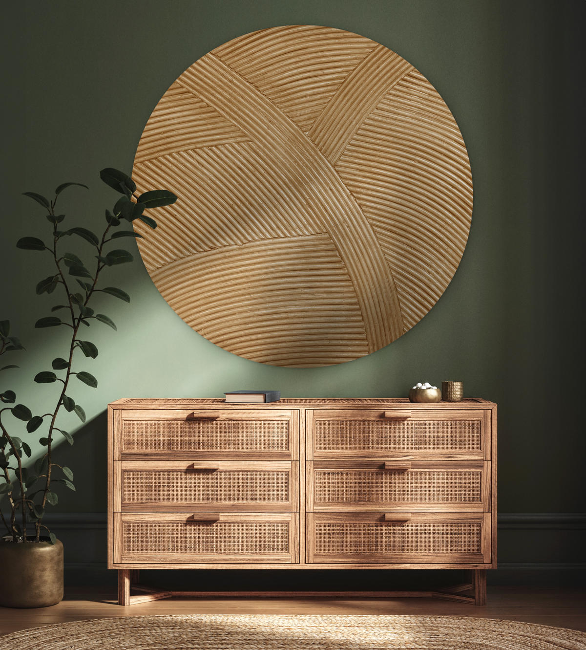 WANDBILD Struktur - Natur - Kunst - Rattan 140x140 cm - Naturfarben, Kunststoff (140/140cm) - MuchoWow