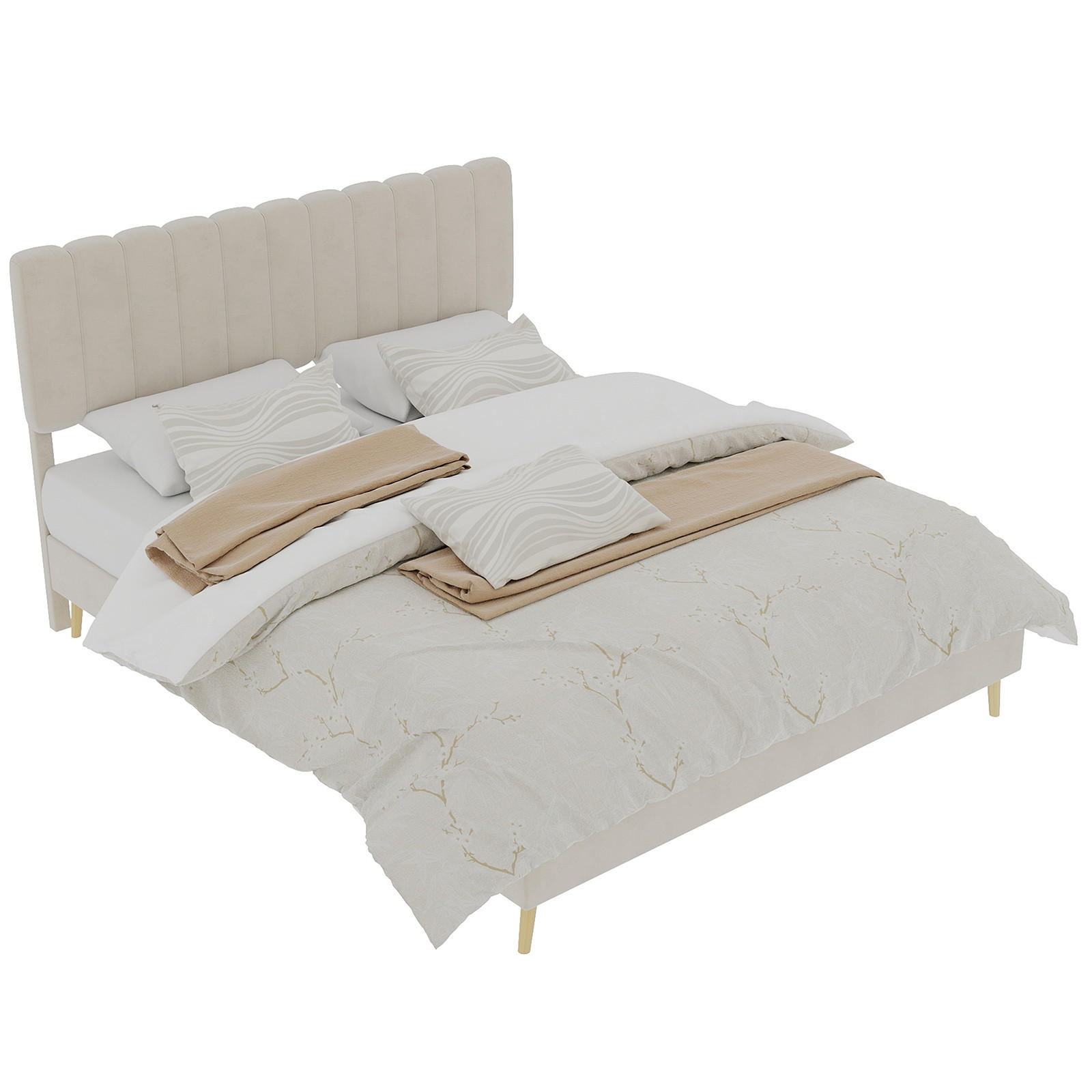 POLSTERBETT 140/200 cm in Beige Samt - Beige, Holzwerkstoff/Textil (140/200cm) - WISHDOR