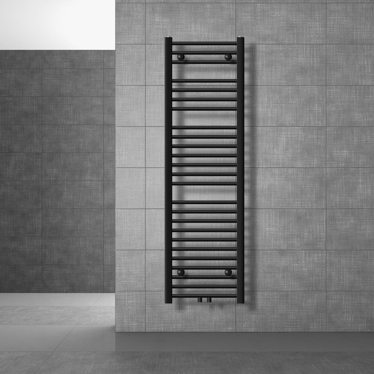 BADHEIZKÖRPER Sahara 400x1500 mm Schwarz matt gerade mit Mittelanschluss - Schwarz, Metall (40/150/3cm) - LuxeBath