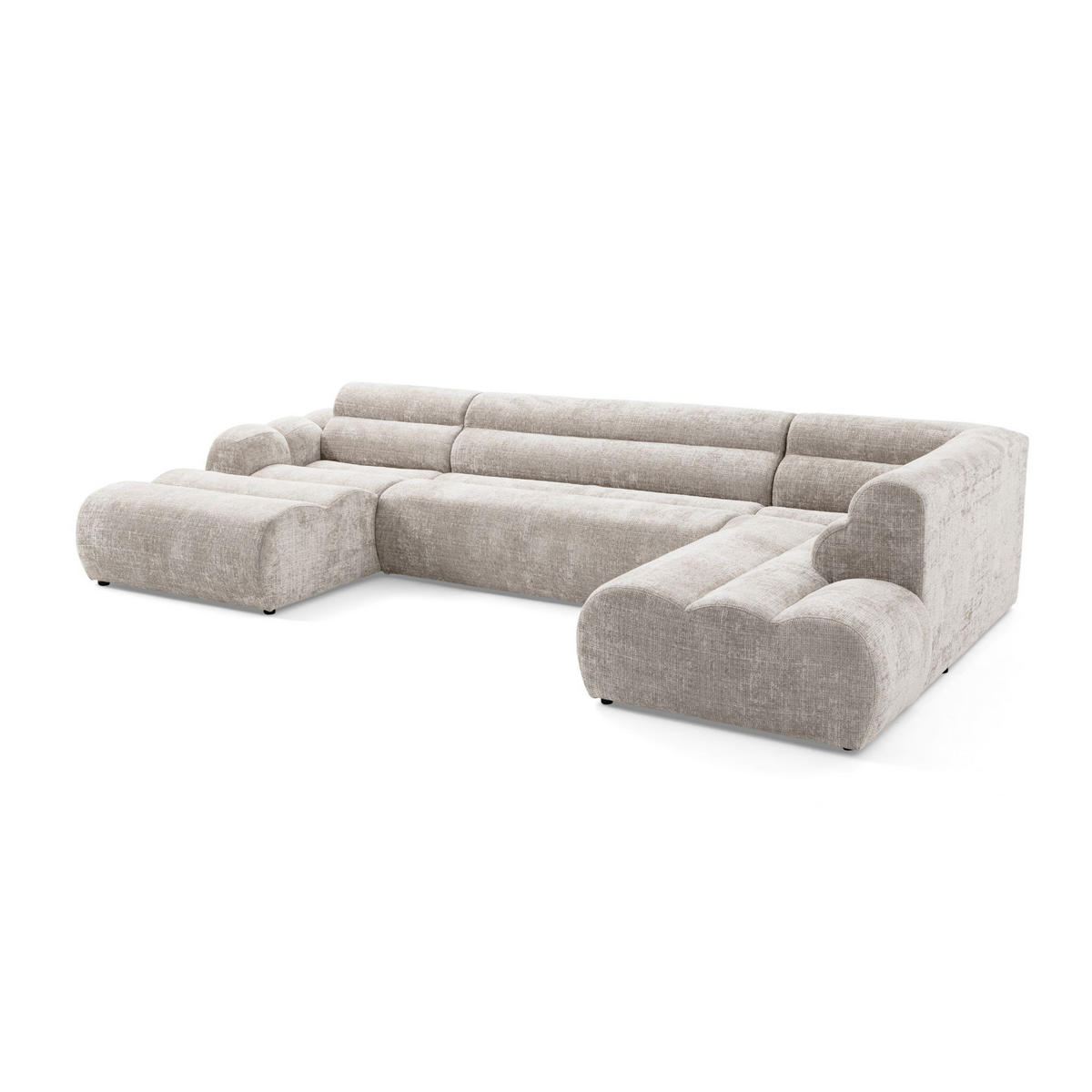 6-SITZER modulares Wohnlandschaft U XXL VEER SET 4 Rechts, 368 x 190 cm, Chenille Webstoff Creme - Creme/Schwarz, Holz/Kunststoff (190/75/368cm) - Muffo