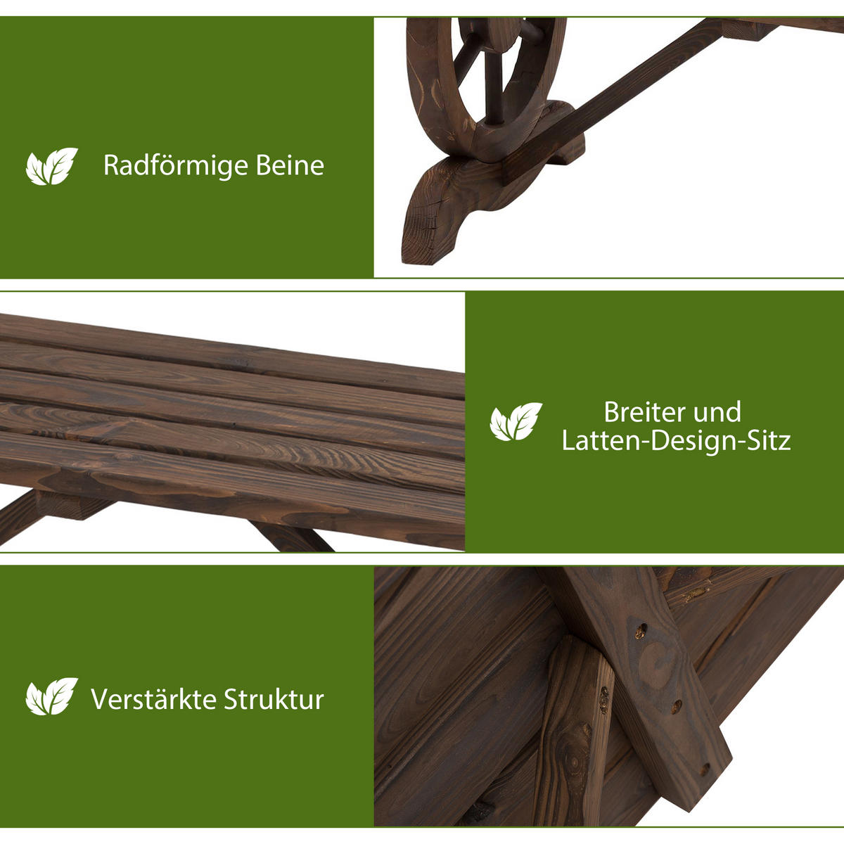 GARTENBANK aus Holz, Wetterfest, Sitzbank, Gartenmöbel, Rustikale, Bank, Braun - Braun, Holz (50/39.5/98cm) - Outsunny