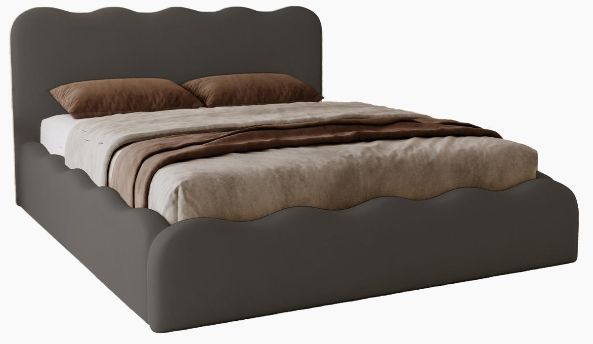 POLSTERBETT 140x200 Wave, Bettkasten, Samtstoff, Dunkelgrau - Dunkelgrau, Holz/Textil (140/200cm) - Emporius