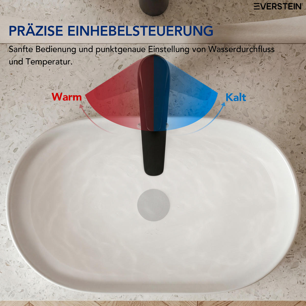 WASCHTISCHARMATUR Schwarz Matt, Hoch, Aufsatzwaschbecken, Einhebelmischer, Softline - Schwarz, Metall (4.6/30.2/20cm) - Everstein
