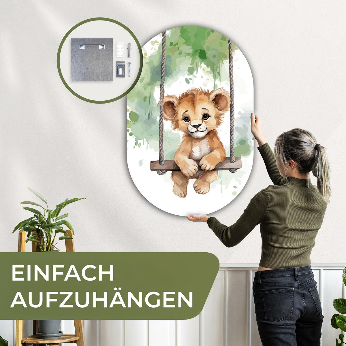 WANDBILD Löwe - Tier - Kinder - Dschungel 80x120 cm - Hellbraun, Kunststoff (80/120cm) - MuchoWow