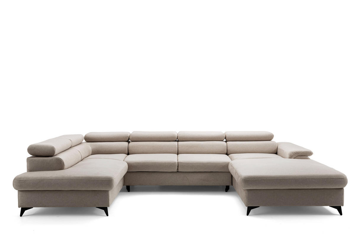 ECKSOFA U-Form PLAZA U Links mit Schlaffunktion 125x256 Velours Dunkelbeige - Beige/Creme, Holz/Kunststoff (350/95/210cm) - Muffo