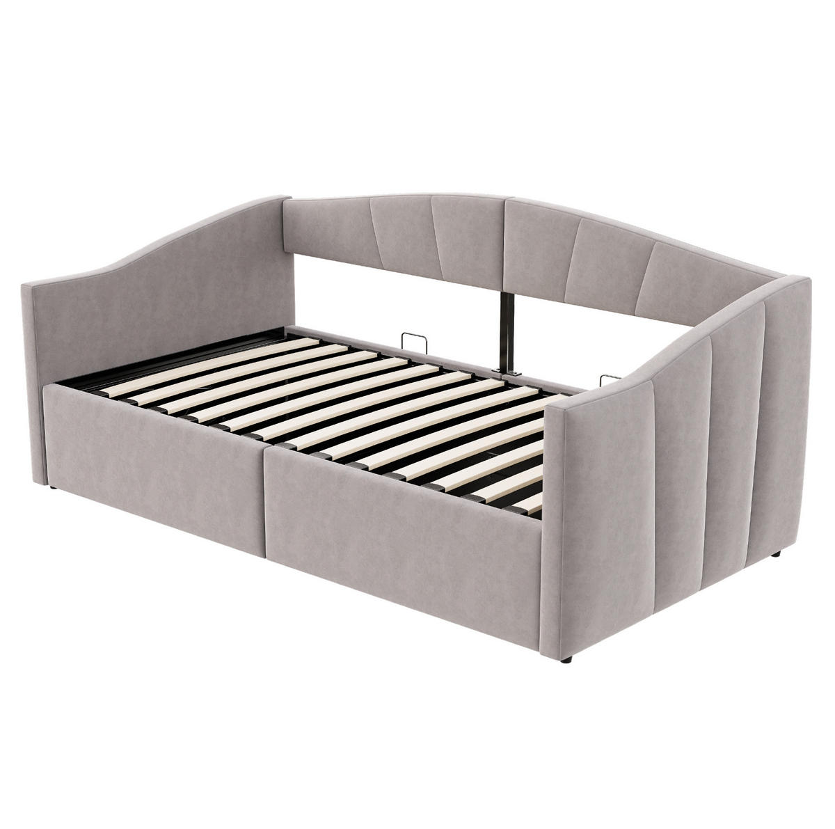 POLSTERBETT 90/200 cm Hellgrau aus Samtstoff mit Bettkasten - Hellgrau, Textil (90/200cm) - OKMYHOME