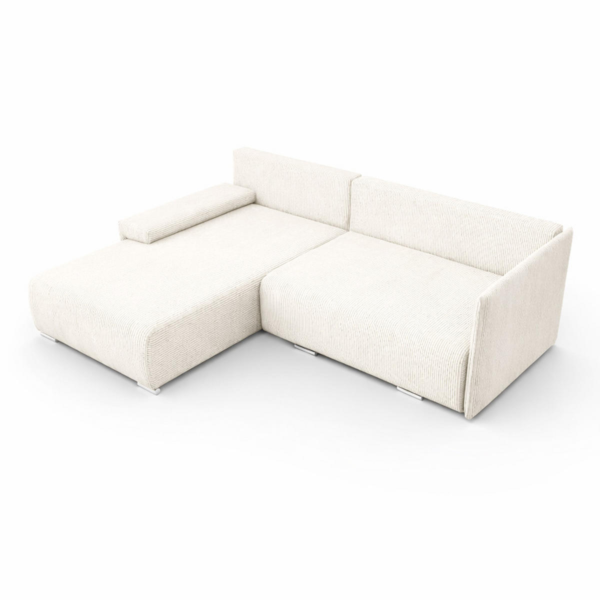 ECKSOFA L-Form Schlaffunktion Livorno Cord-Stoff Ecru Links - Chromfarben/Ecru, Holz/Kunststoff (246/188cm) - Kaiser Möbel
