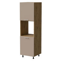 BACKOFENUMBAUSCHRANK Brerra D14/RU/2D RAL 1019 graubeige Matt / Eiche Artisan Matt 60 / 59 / 207cm - Beige/Eiche Artisan, Holz/Holzwerkstoff (60/207/59cm) - Feldmann-Wohnen