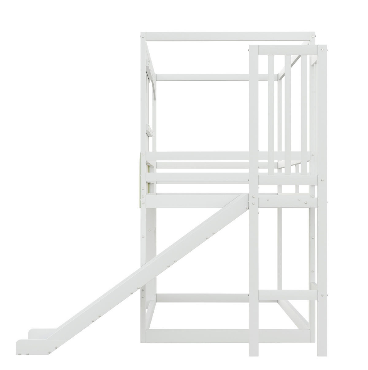 PATROVÁ postel 90/200 cm bílá z borovice, překližky a MDF s domečkem, skluzavkou a žebříkem - bílá, kompozitní dřevo (90/200cm) - OKWISH