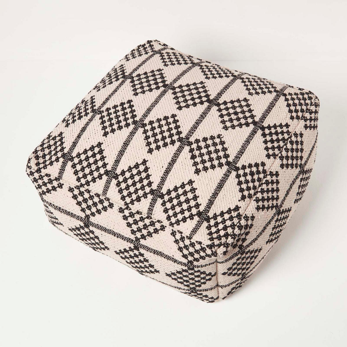 SITZPOUF Adana schwarz-creme gemustert, 55/55/30 cm - Schwarz, Textil (55/30/55cm) - Homescapes