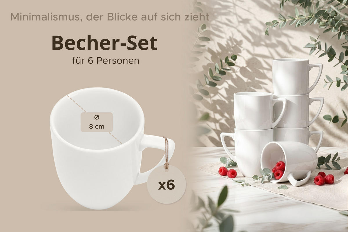 BECHER CARLINA 6-tlg - Weiß, Keramik (0.3L) - KONSIMO®