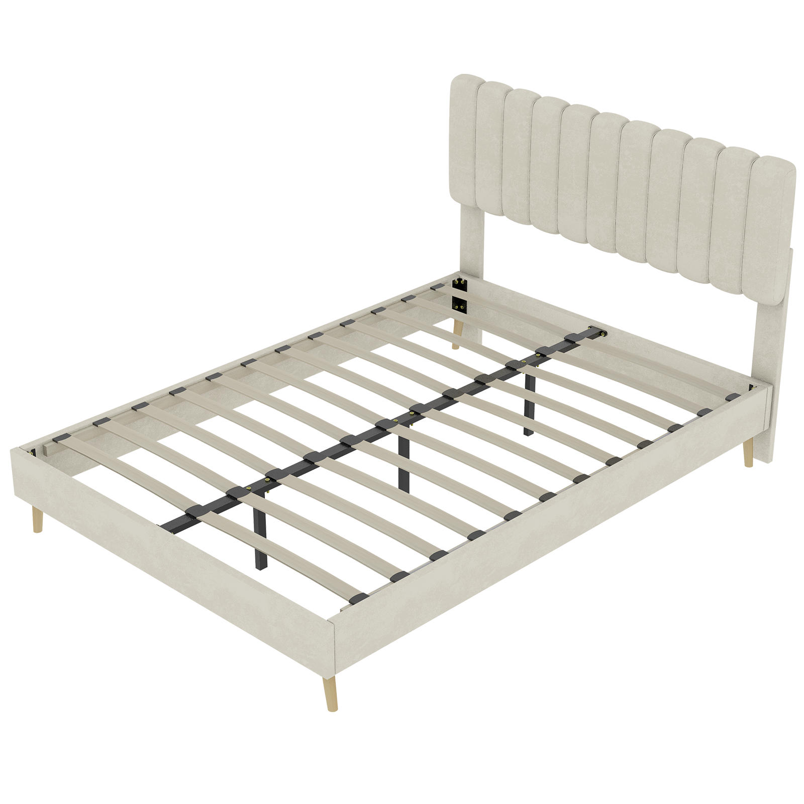 POLSTERBETT 160/200 cm DE-35459 mit Kopfteil Beige - Beige, Metall (160/200cm) - ComfortXL