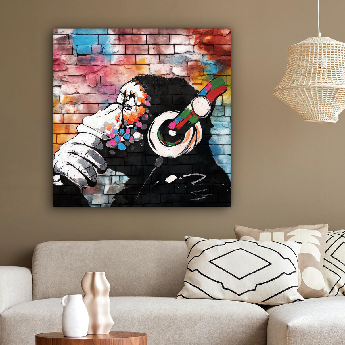 LEINWANDBILD Affe - Graffiti - Musik 90x90 cm - Multicolor, Textil (90/90cm) - MuchoWow