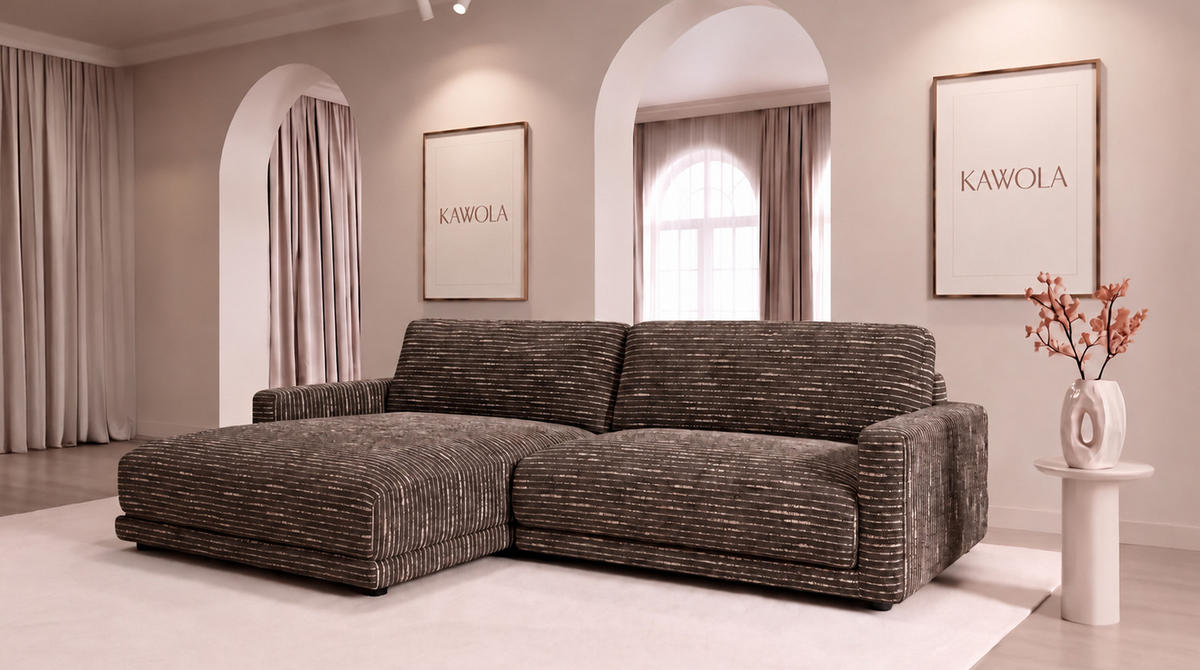 ECKSOFA MARLIN Braun Flachgewebe - Dunkelbraun/Schwarz, Kunststoff/Textil (262/168cm) - KAWOLA
