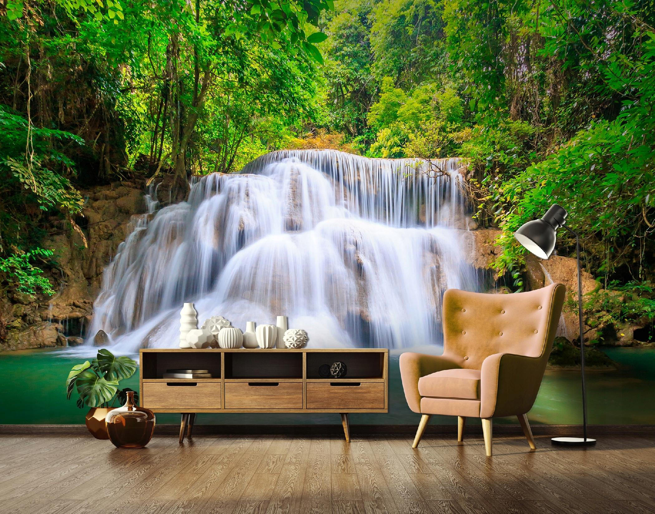 FOTOTAPETE Wasserfall 3D Natur 400x280 - Multicolor, Papier (400/280cm) - Wallarena