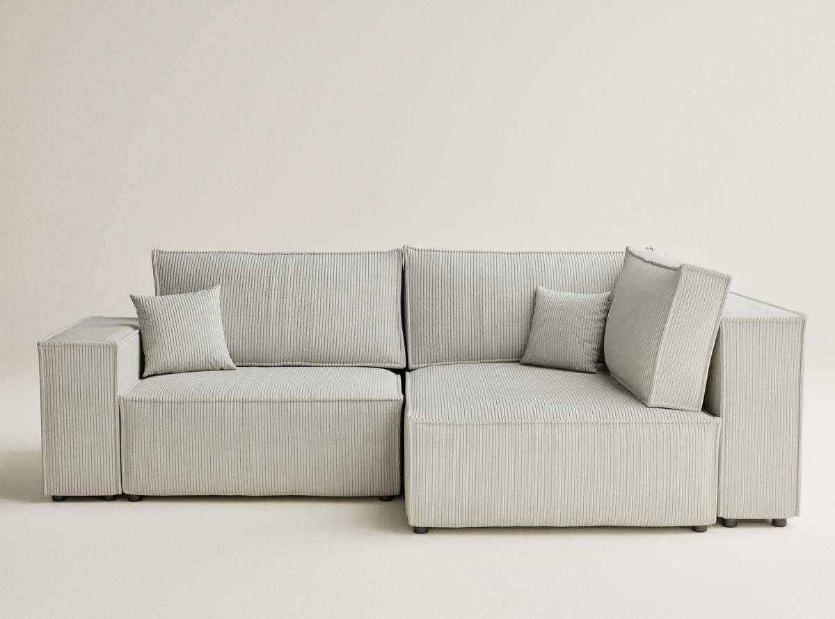 ECKSOFA MIT SCHLAFFUNKTION Tonga Creme Samtstoff - Creme/Schwarz, Holz/Holzwerkstoff (255/105cm) - Maison de Reve