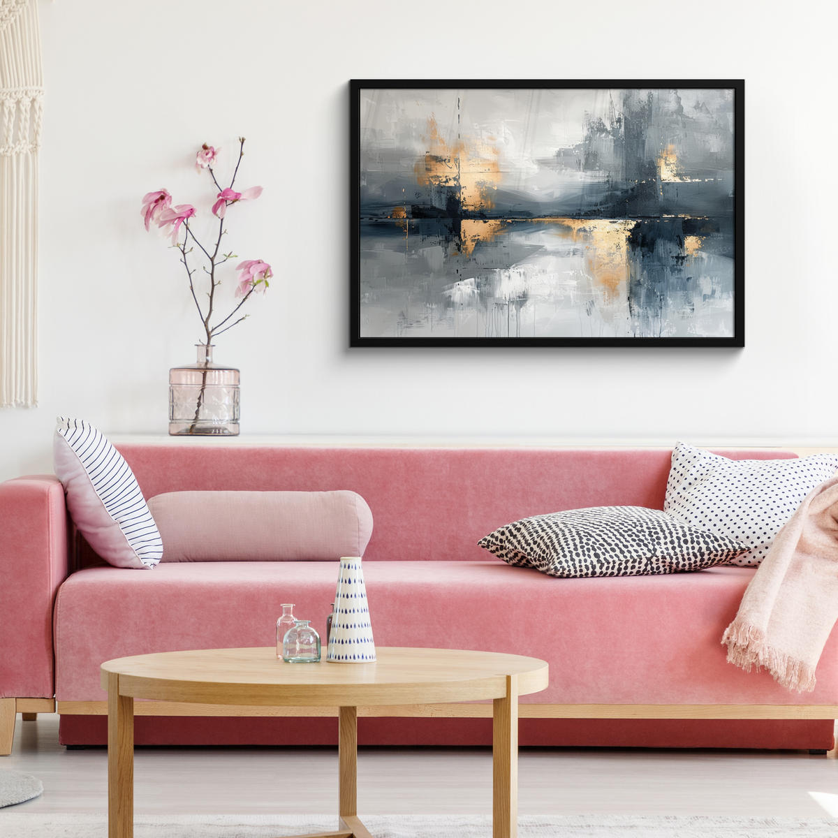 ZARÁMOVANÝ PLAGÁT Umenie - sivé - zlaté - abstraktné 90x60 cm - tmavosivá, papier (90/60cm) - MuchoWow