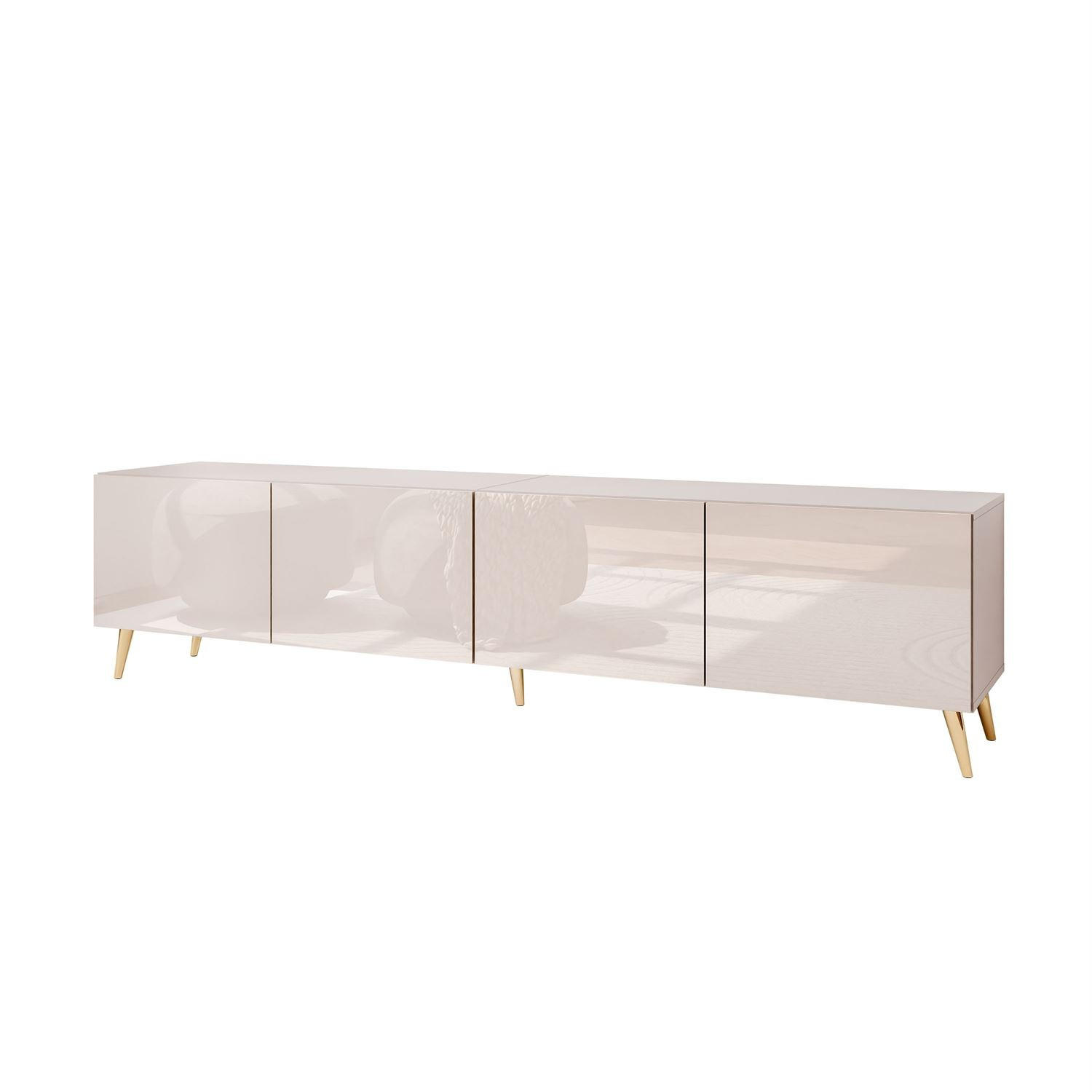 TV-SCHRANK COLGANTE 200 Kaschmir Hochglanz, ohne LED, Schräge goldene Füßen - Kaschmir/Goldfarben, Holzwerkstoff (200/49/40cm) - Lookway