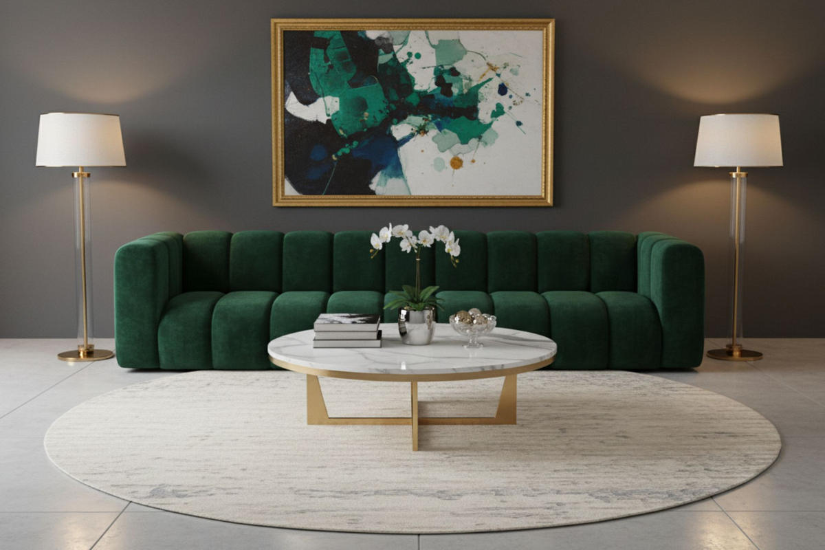 COUCH, Fünfsitzer-Sofa Grand, Veloursstoff Salvador, Grün - Grün, Holz (314/70/87cm) - Kaiser Möbel