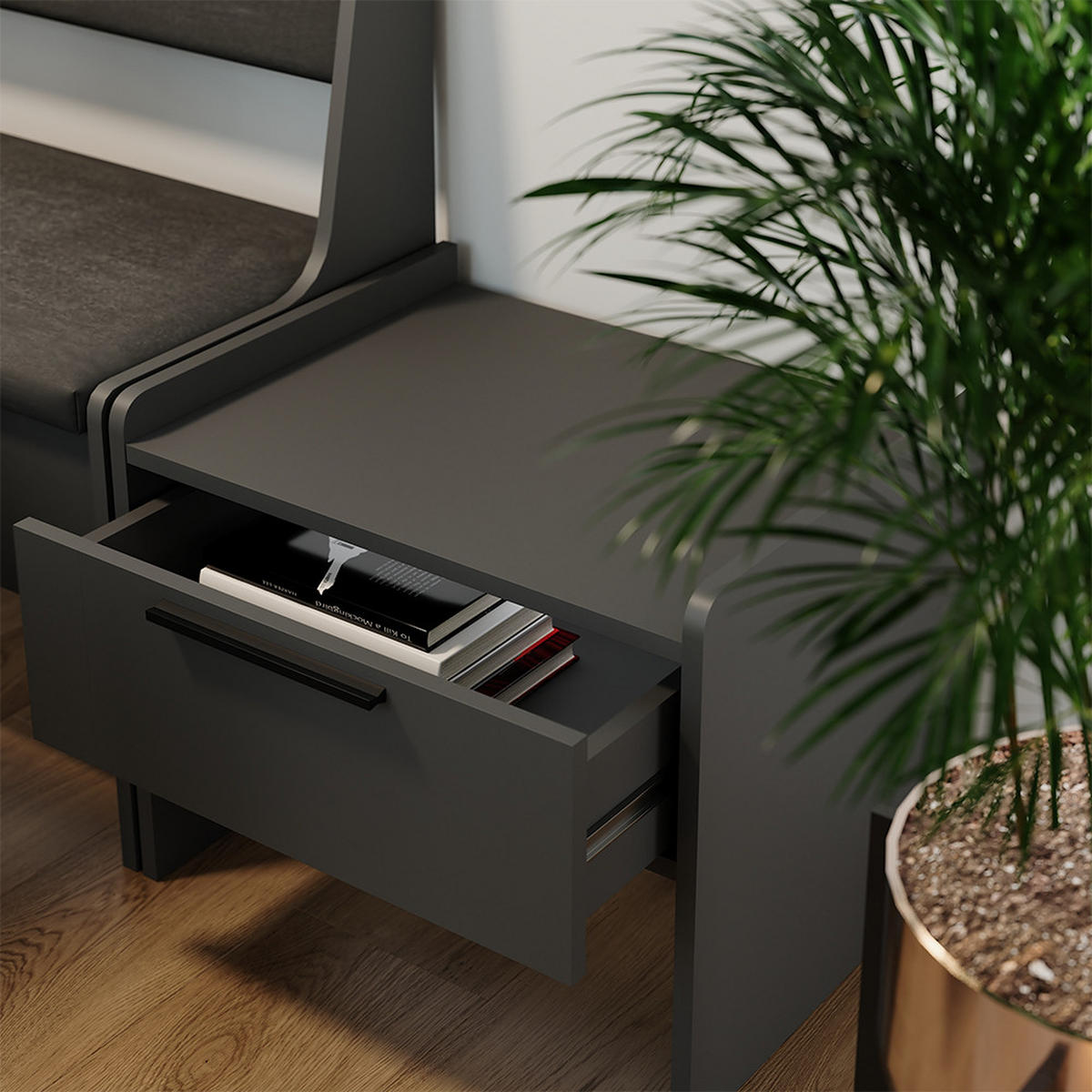 ESSZIMMERBANK Roman Schwarz 53.5 x 41.1 cm mit 1 Schublade - Schwarz, Holzwerkstoff (53.5/45.5/41.1cm) - Vicco