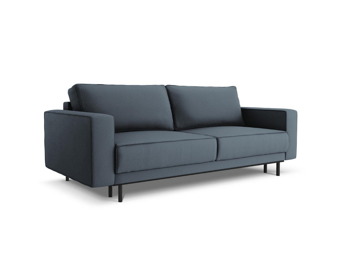 AUSKLAPPBARES-SOFA mit Bettkasten Caro aus strukturiertem Stoff blau 3 Sitzplätze - Blau, Textil (97/93/236cm) - Micadoni