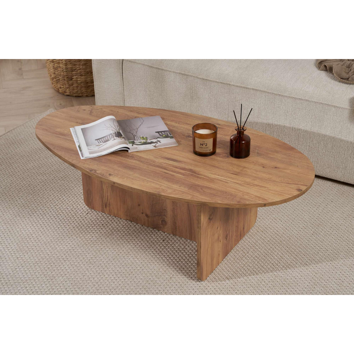 COUCHTISCH mit ovaler Platte L125 cm 65/120/40 cm - Kieferfarben, Holzwerkstoff (70/65/40cm) - Calicosy