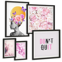 BILDER SET 5er Set - 50x50 cm & 20x30 cm & 40x60 cm Schwarzer Rahmen - Abstraktes Blumenporträt einer Frau - Schwarz, Kunststoff (40/60cm) - TULUP
