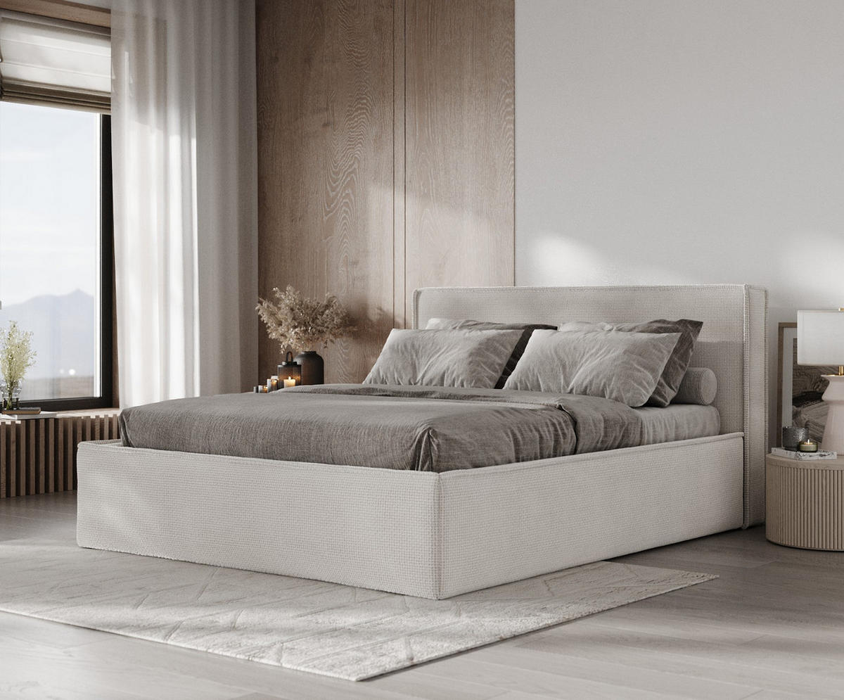 POLSTERBETT Sato mit Stauraum 120/200 cm Creme im Bonita Stoff - Creme/Schwarz, Holz/Holzwerkstoff (120/200cm) - AltaBeds