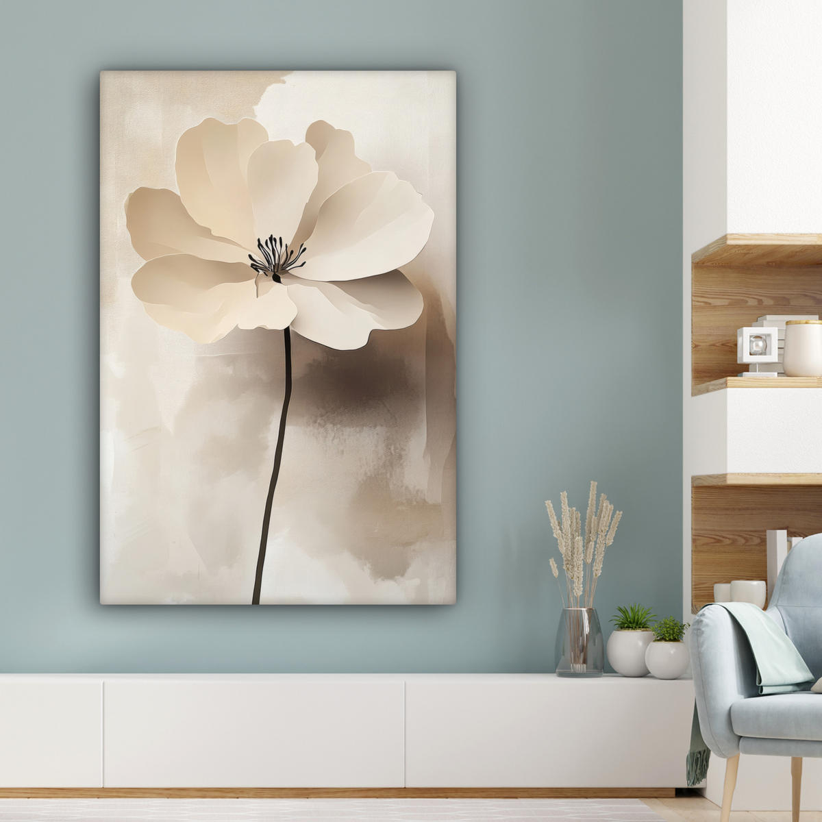 LEINWANDBILD Blume - Beige - Farbe - Schatten 80x120 cm - Creme, Textil (80/120cm) - MuchoWow