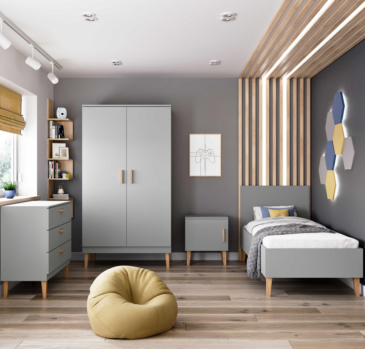 KINDERKLEIDERSCHRANK Kubi 55/184/100 - Grau, Holzwerkstoff (55/184/100cm) - Kocot Kids