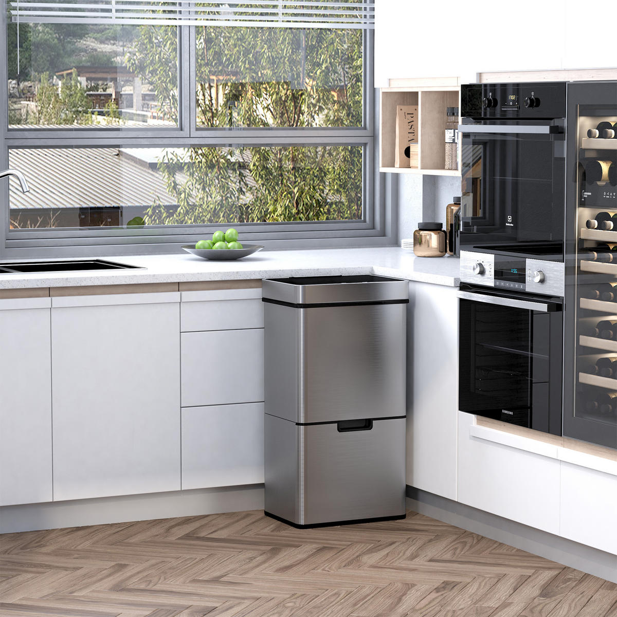 MÜLLEIMER Mülltrennsystem Abfalleimer mit Sensor 72 l 3 Fächer Edelstahl Silber - Silberfarben, Metall (30/81/42cm) - HOMCOM