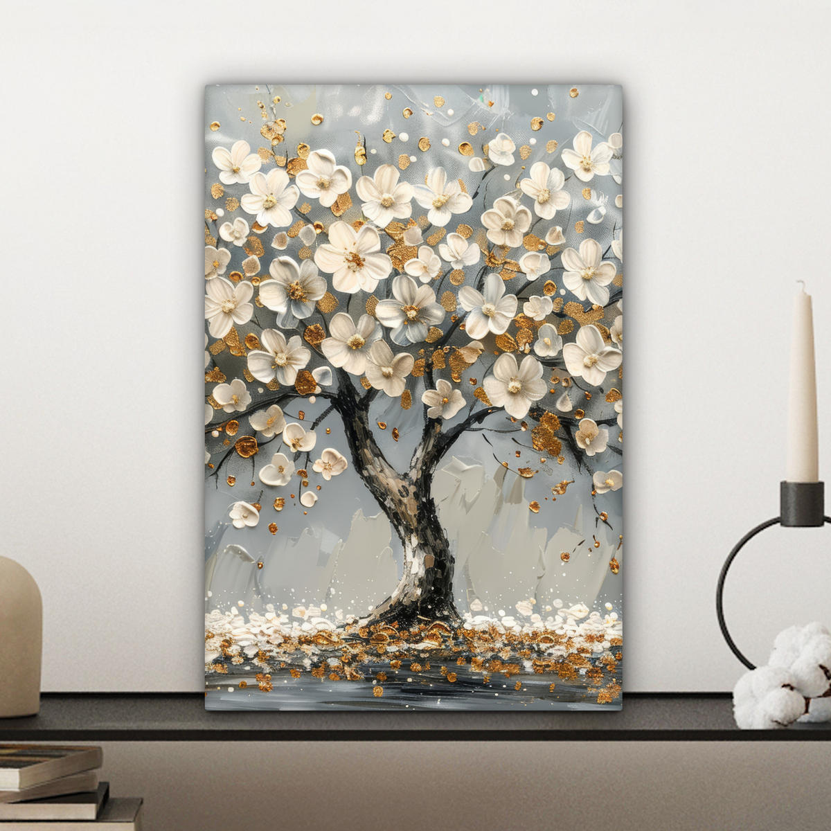 LEINWANDBILD Baum - Blumen - Weiß - Natur - Kunst 20x30 cm - Weiß, Textil (20/30cm) - MuchoWow