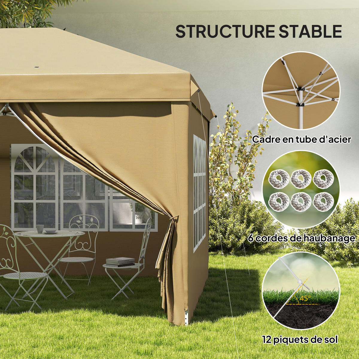 PAVILLON DE-14027 6/3 m, wasserdicht, 4 Seitenwände Khaki - Mokka, Textil (295/270/585cm) - ComfortXL