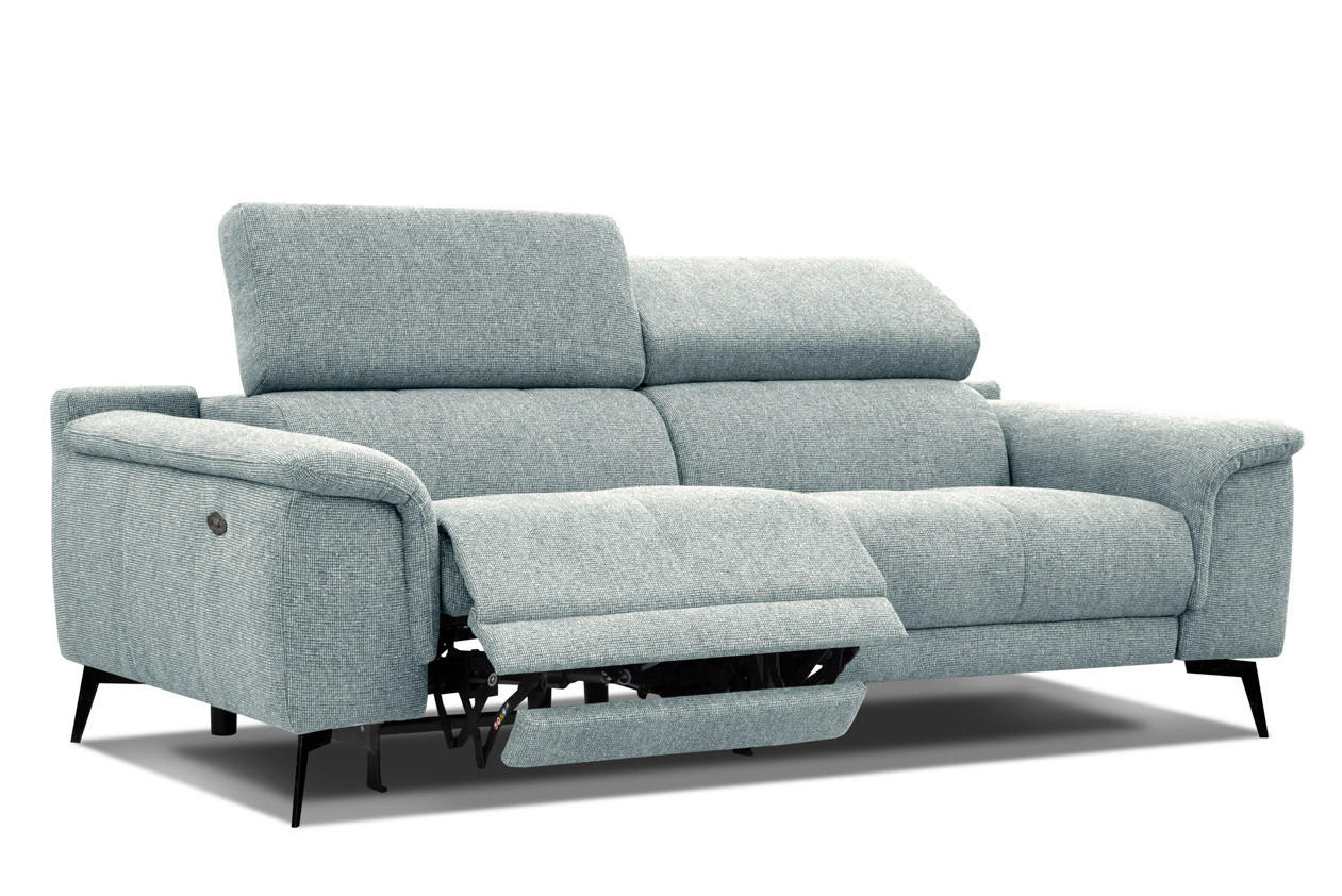 RELAXSOFA FIERO 3-Sitzer mit 1 Relaxfunktion, mintgrün - Schwarz/Mintgrün, Holzwerkstoff/Textil (212/82/103cm) - Courtois Laville