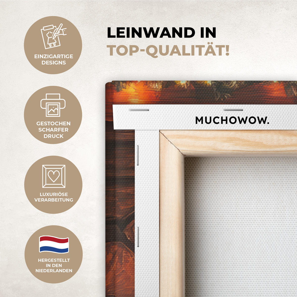 LEINWANDBILD Winter - Weihnachten - Zuhause - Kamin XXL 150x100 cm - Bernsteinfarben, Textil (150/100cm) - MuchoWow