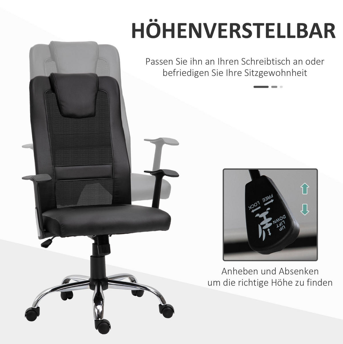 DREHSTUHL 66/73/108-118 cm in Schwarz mit Wippfunktion und Armlehnen - Schwarz, Kunststoff (73/118/66cm) - Flora Grace
