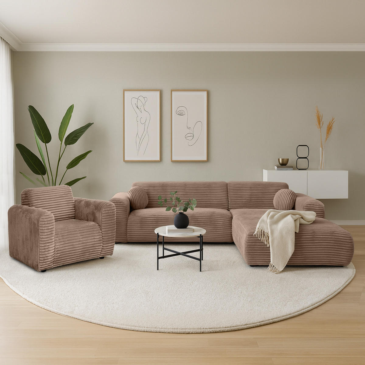 ECKSOFA Puerto, ohne Schlaffunktion, Hellbraun, rechts - Hellbraun/Schwarz, Textil (269/170cm) - Beautysofa