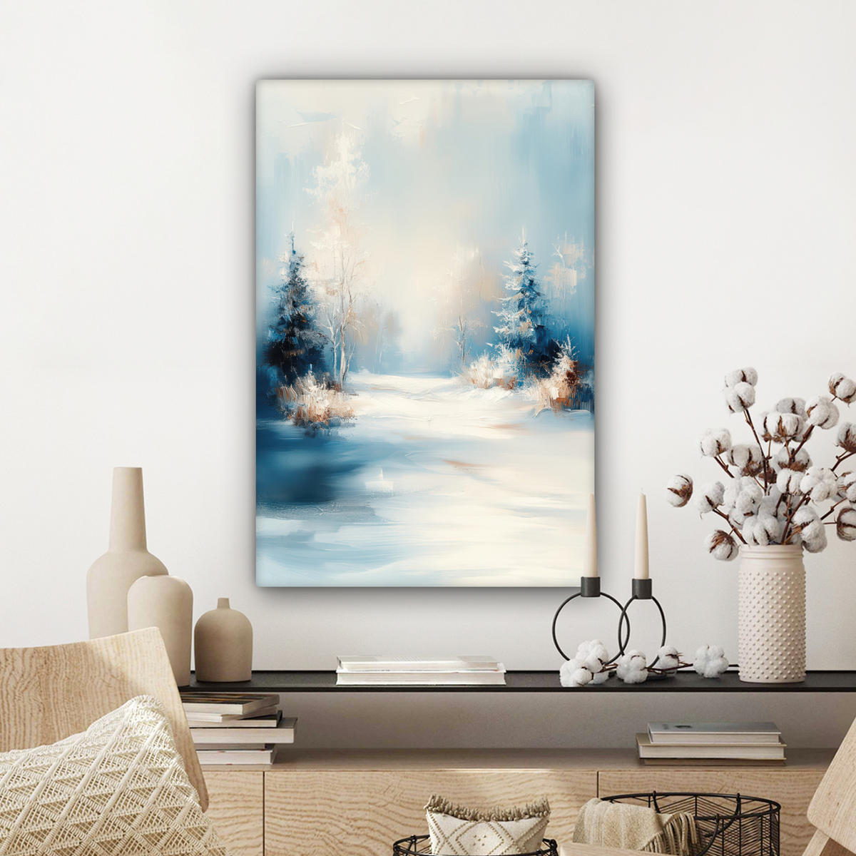 LEINWANDBILD Wald - Winter - Natur - Abstrakt - Schnee Wanddeko Schlafzimmer 60x90 cm - Weiß, Textil (60/90cm) - MuchoWow