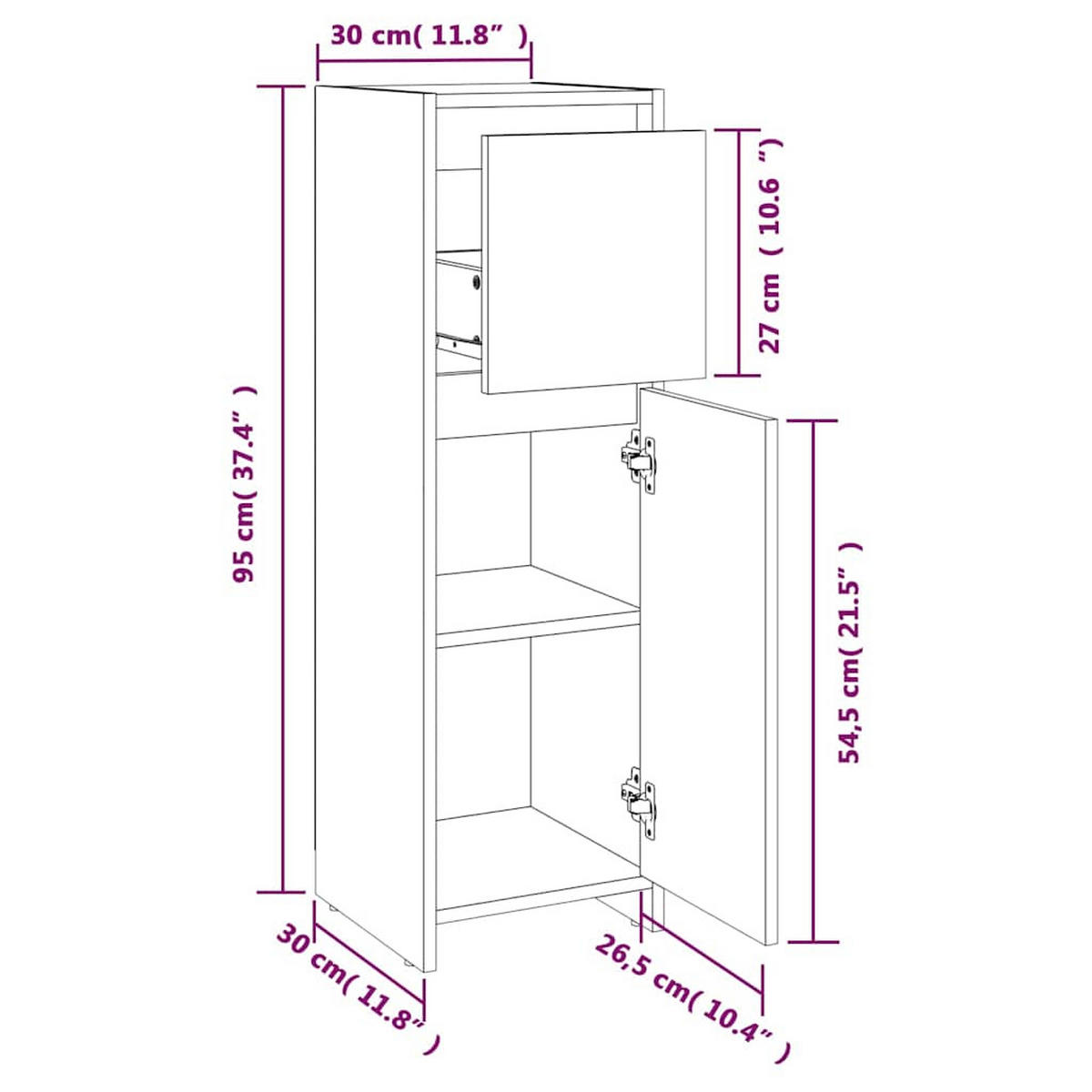 BADEZIMMERSCHRANK Weiss 30/30/95 Cm Holzwerkstoff - Weiß, Holzwerkstoff (30/95/30cm) - vidaXL