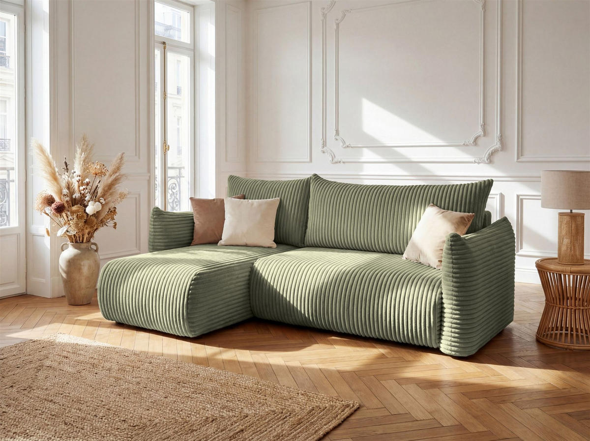 ECKSOFA Mailand Xs Mit Schlaffunktion - Olivgrün, Holzwerkstoff/Textil (154/226cm) - Fun Möbel