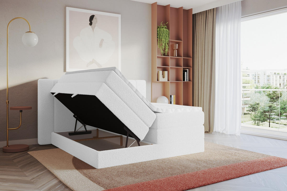 BOXSPRINGBETT mit Matratze H3/H4 - EVON KING - 140x200 cm Weiß - Weiß, Holzwerkstoff (140/200cm) - ALTDECOR