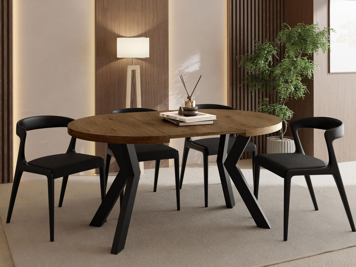 ESSTISCH Savio rund ausziehbar verlängerbar, Eiche Braun Rustikal 80-130/80/77 cm - Alteiche/Schwarz, Holz/Holzwerkstoff (80/80/77cm) - WFL GROUP