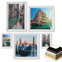 WANDBILDER 5er-Set - 50x50 cm & 20x30 cm & 40x60 cm Weißer Rahmen - Küchenutensilienmuster Blätter - Weiß, Kunststoff (40/60cm) - ArtPrintCave
