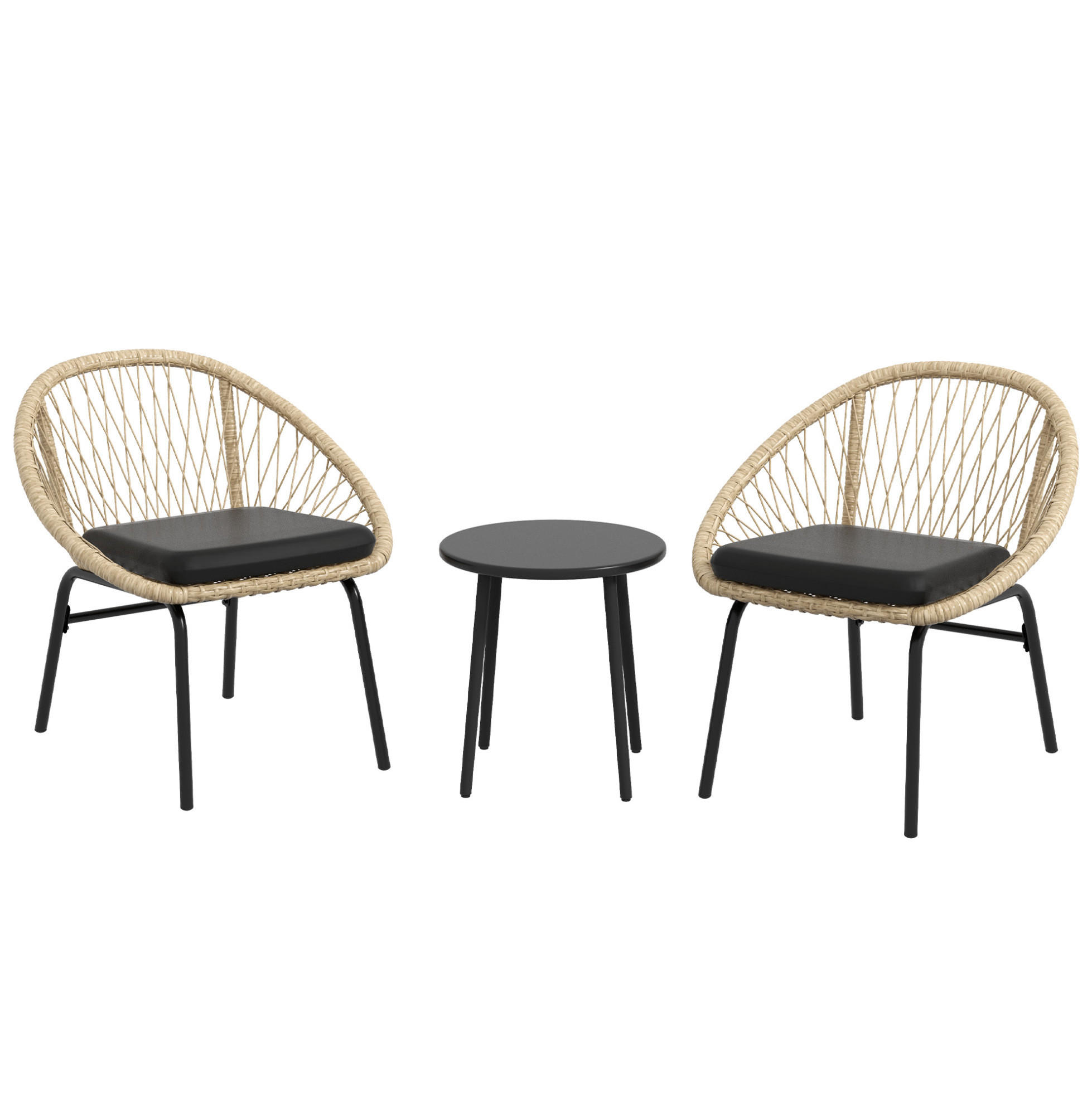 BALKONSET Gartenmöbel-Set aus Rattan mit 2 Stühlen und Rundtisch Gelb - Gelb, Naturmaterialien
