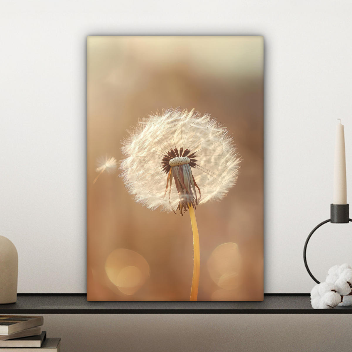 LEINWANDBILD Löwenzahn - Beige - Natur - Blume Deko Wohnzimmer 20x30 cm - Hellbraun, Textil (20/30cm) - MuchoWow