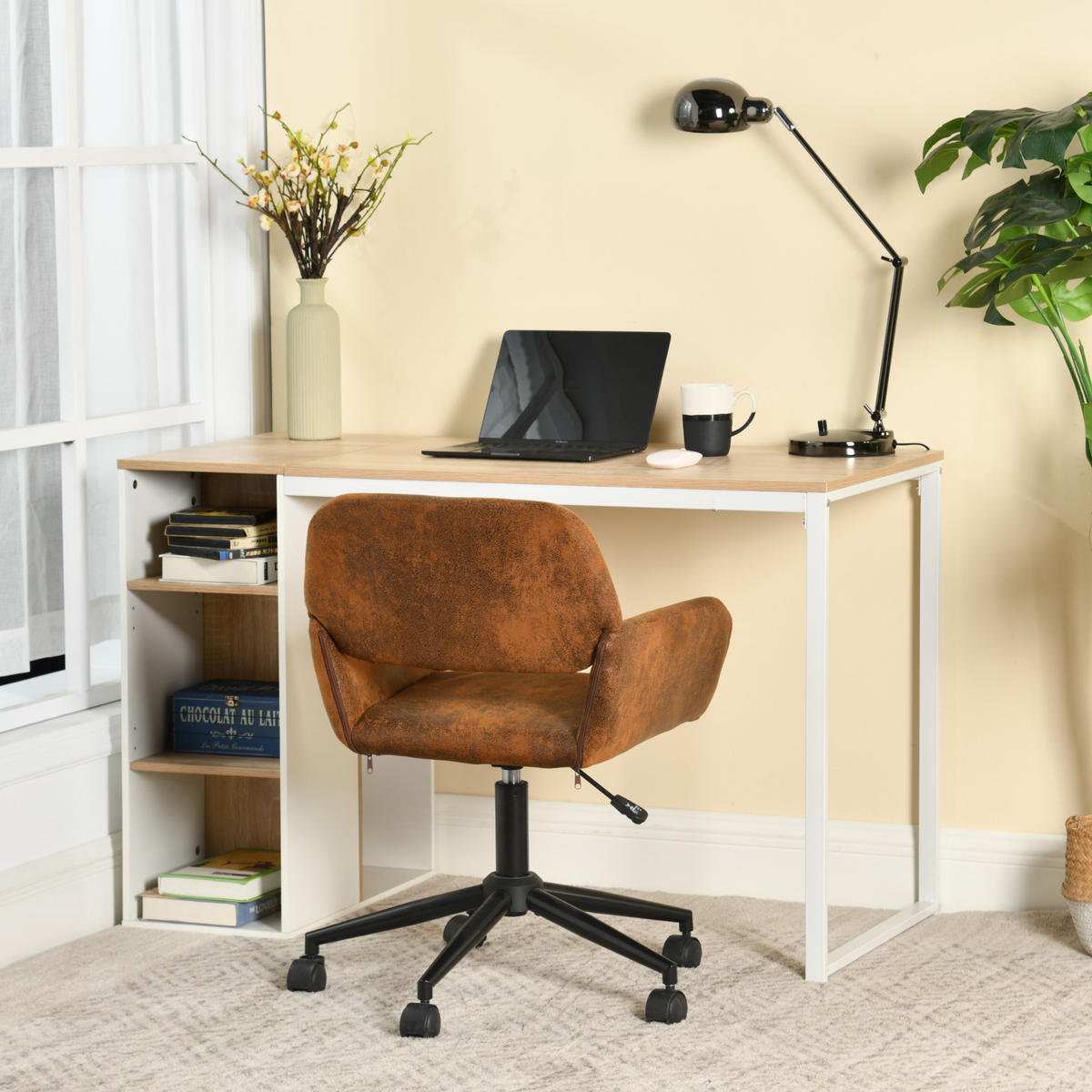 DREHSTUHL – Wildleder Optik, Höhenverstellbar und 360° drehbar - Braun, Textil/Metall (54/85/56cm) - Urban Meuble