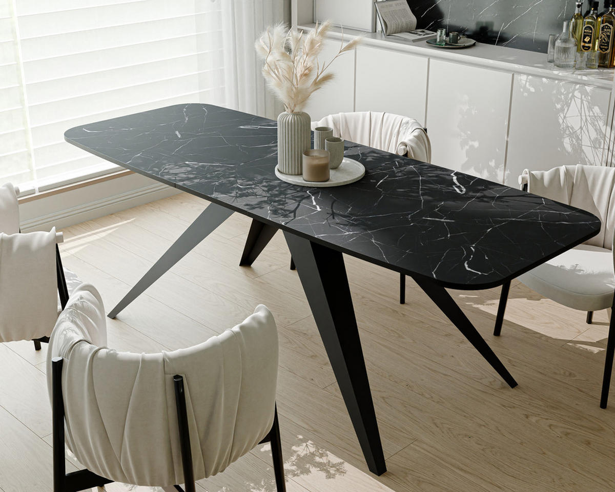AUSZIEHTISCH FENTO 180/90/76 cm, Schwarz / Grigia Pietra (Steingrau) - Schwarz/Grau, Holzwerkstoff/Metall (90/180/76cm) - Idohome