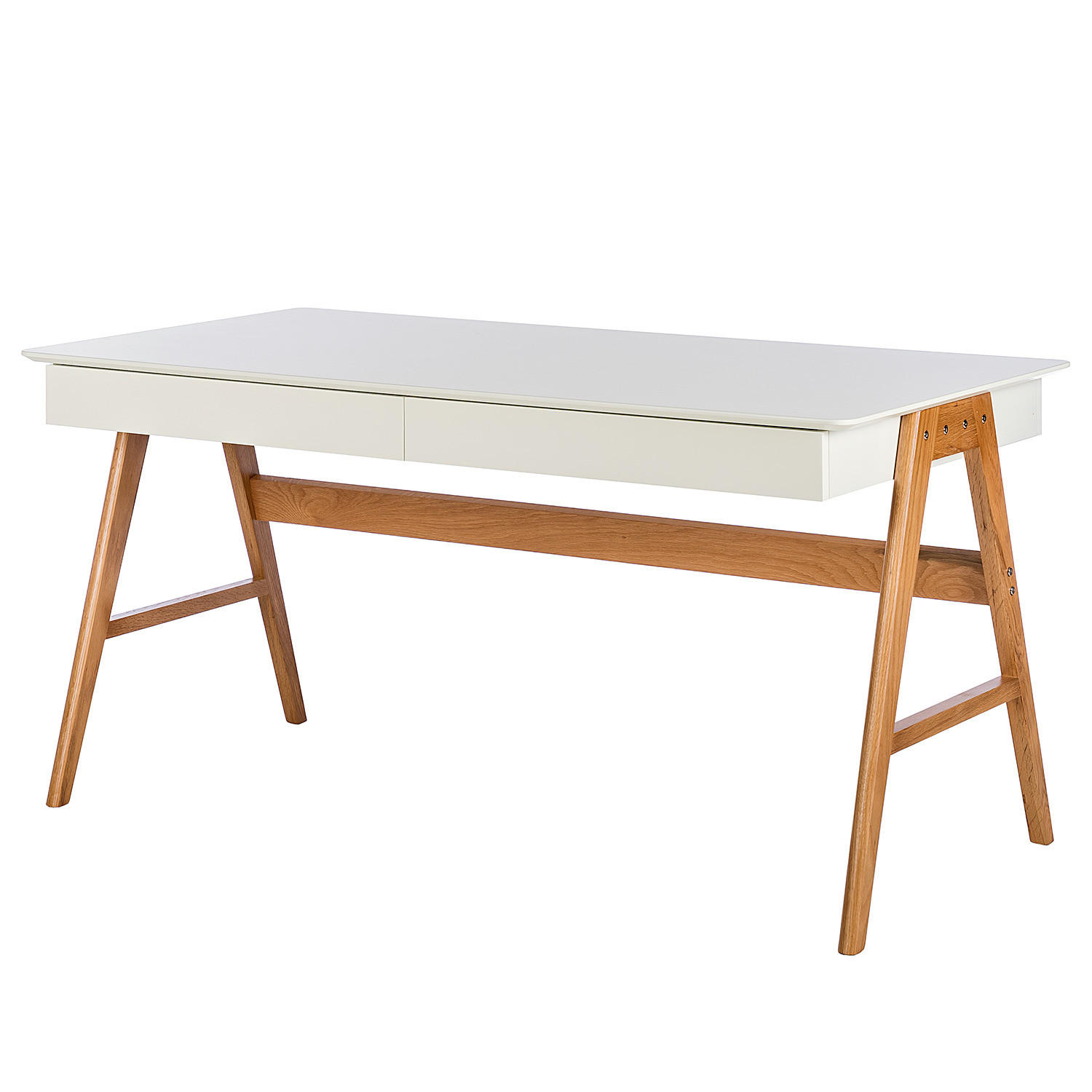 SCHREIBTISCH - Teilmassivholz - Eichefarben/Weiß, Holz/Holzwerkstoff (76/150/75cm) - home24